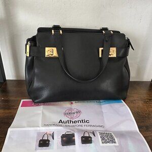 Authentic Salvatore Ferragamo Gancini Leather Bag